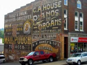 Wall advertising at Grafton, WV, Taylor County, Monongahela Valley Region