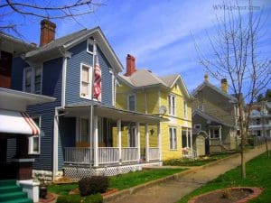 Brightly painted homes at Hinton, WV, Summers County, New River Gorge Region