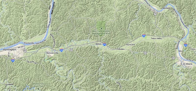 Map showing Teays Valley Google map showing Teays Valley, Metro Valley Region, West Virginia