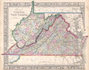 Historic map showing West Virginia 1864