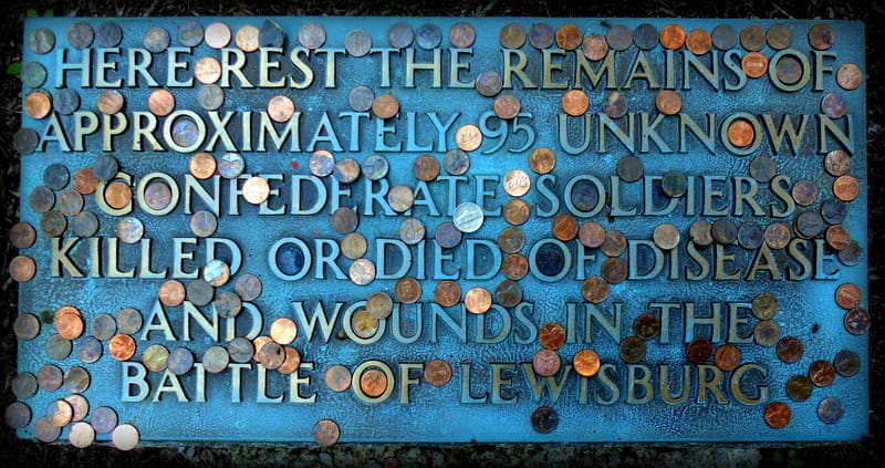 Pennies on Rebel Grave, Lewisburg, West Virginia, Greenbrier County, Greenbrier Valley Region