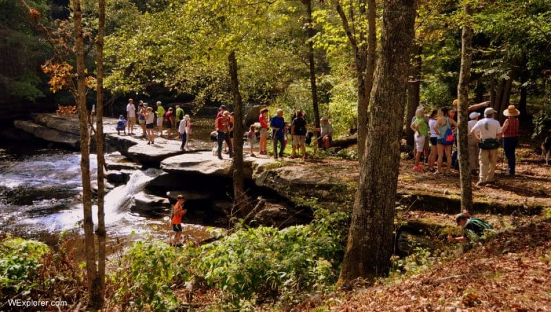 Hikers visit falls at Beckley Mill, Beckley, Raleigh County