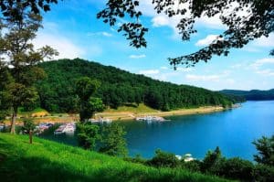 Boats dock at Tygart Valley Lake State Park, West Virginia