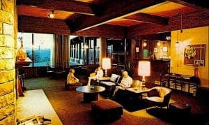 Travelers lounge in the lobby at North Bend Lodge.