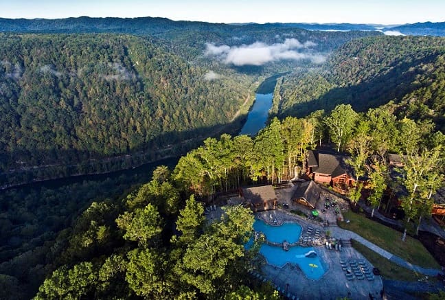 Dawn breaks on the New River Gorge at the resort at Adventures on the Gorge.