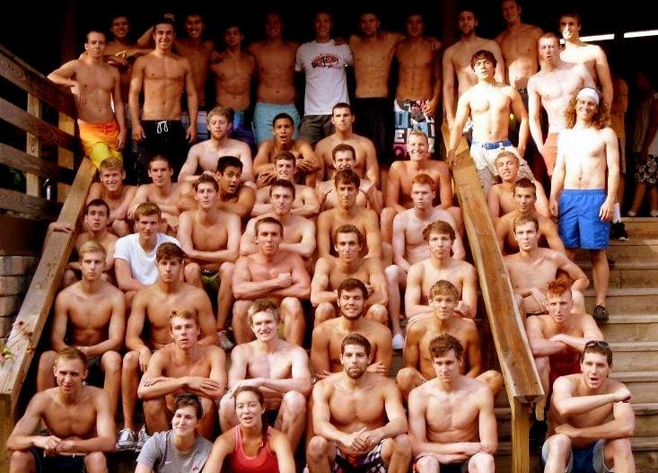 Ohio State U. students gather for a group portrait after a rafting trip with River Expeditions