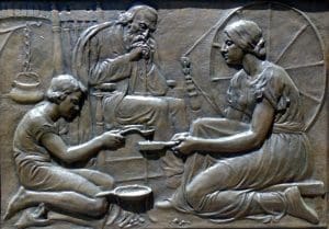 Detail of Mountaineer Monument showing mountaineers at home