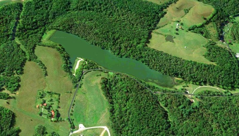 Conaway Run Lake forms behind an inpoundment in the Conaway Run Lake Wildlife Management Area.