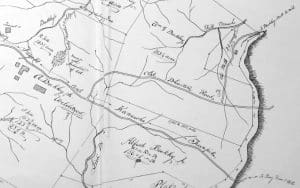 Map showing route of old Bluestone Road and Giles, Fayette, and Kanawha Turnpike.