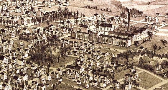 Detail from vintage illustration of Moundsville.