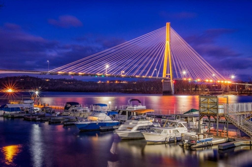 The East Huntington Bridge towers over the Ohio River.