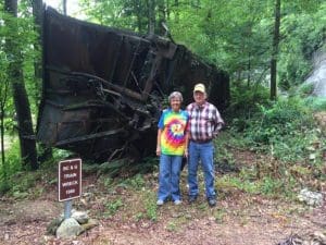 Sightseers stop along the site of an old wreck on the Buffalo Creek & Gauley.