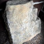 The Panther Petroglyph stands upright in a shelter at Tu-Endie-Wei State Park at Point Pleasant, West Virginia.