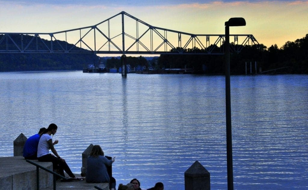 The Silver Memorial Bridge spans the Ohio River at Point Pleasant, West Virginia, Mason County.