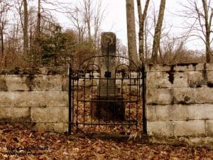 Young's Monument rises out of an enclosed wall near the summit of Powell's Mountain.