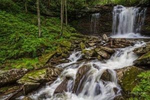 The middle falls of Hills Creek drops into a ferny basin in its descent toward the third falls.