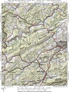 Map showing Black Oak Mountain near Princeton, West Virginia (WV).