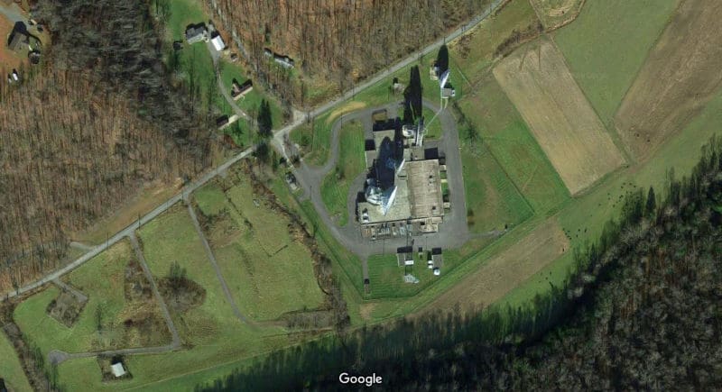 The Etam Earth Station receives radio signals near Etam, West Virginia, in Preston County. Google Map image.