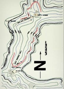 Map showing locations of prehistoric windrows on other locales atop Armstrong Mountain. Mapping by Glenn A. White.