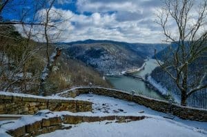 The New River wanders through its gorge beneath the Hawks Nest overlook. Photo courtesy Rick Burgess.