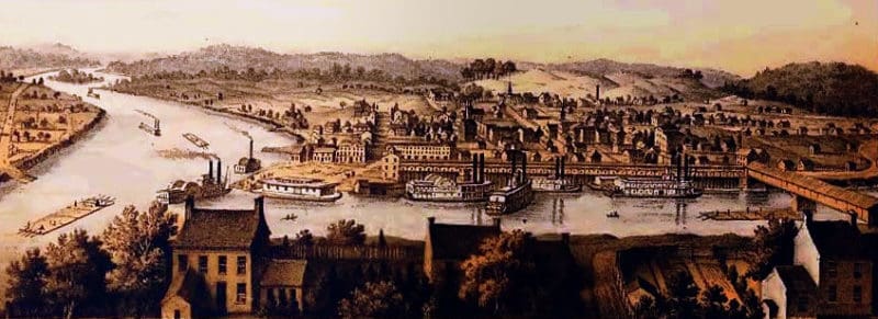 Parkersburg, West Virginia, as it appeared in the 1860s. Illustrator unknown.