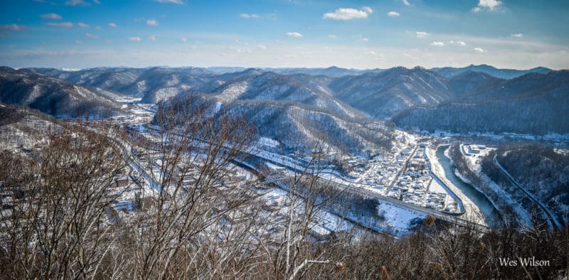 Tug Fork Valley in winter Though located in a warm lowland, the valley of the Tug Fork River enjoys its share of snow. Photo courtesy Wes Wilson.
