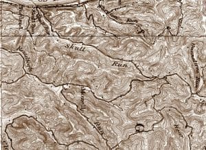 Map showing Skull Run, West Virginia, legendary site of a 1790 Shawnee battle.