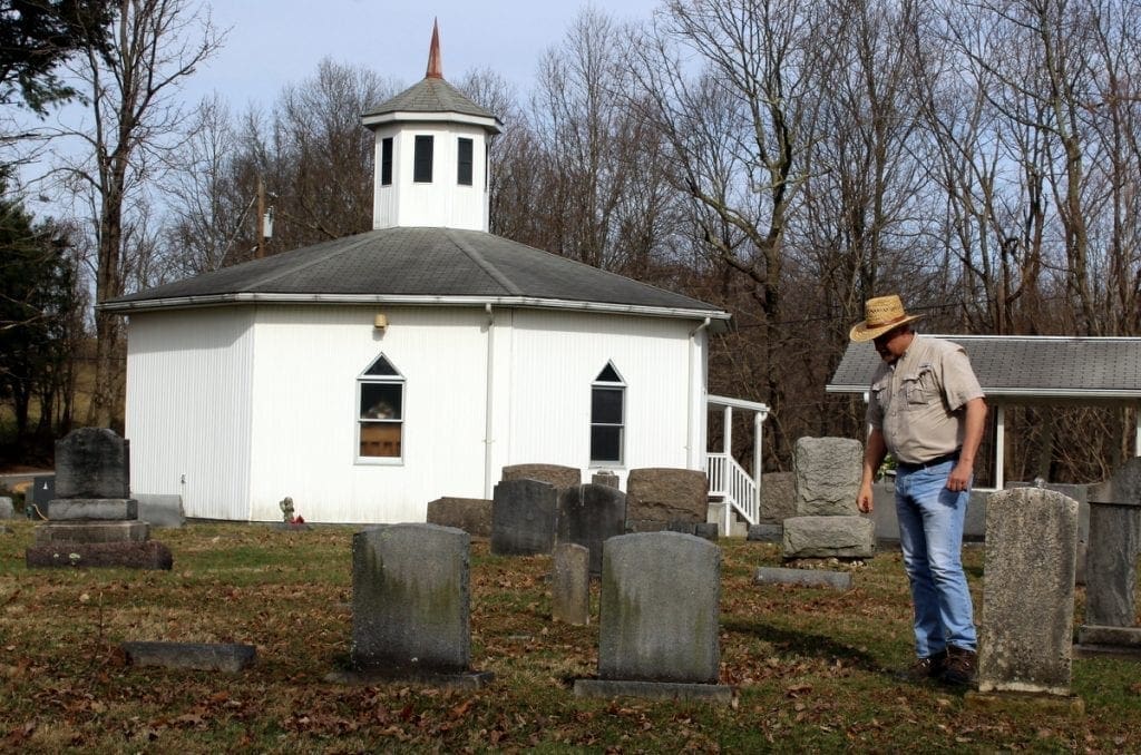 The Alberts Chapel Cemetery follows Sand Ridge behind Alberts Chapel.