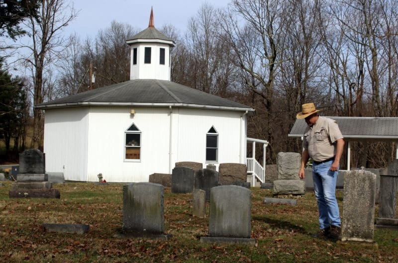 The Alberts Chapel Cemetery follows Sand Ridge behind Alberts Chapel.