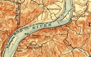 A map of the Ohio River from 1905 shows Newberry and Mustapha islands, the former of which has almost completely disappeared.