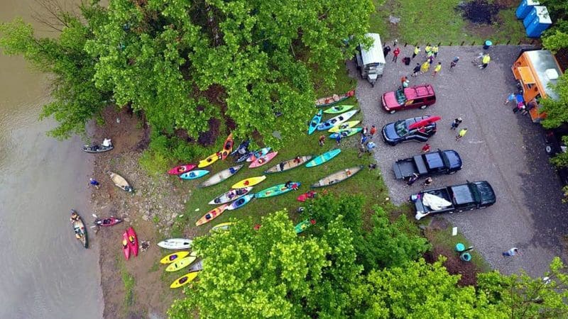 Float the Fork Paddlers gather during the 2018 Float the Fork on the West Fork River.