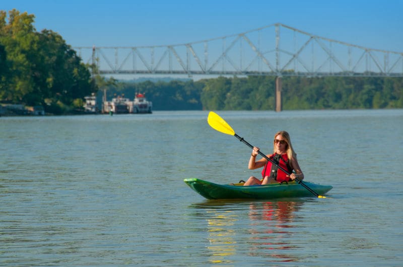 Kayaking Graveyard of the Ohio A kayaker plies the gentle Ohio River near Parkersburg, West Virginia, once the site of the infamous Graveyard of the Ohio.