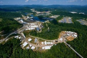 Action Point and a village of food tents anchor the area south of the amphitheater and Goodrich Lake.