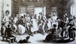 "Dance" by Porte Crayon, an illustration for Harper's New Monthly Magazine; May 1872.