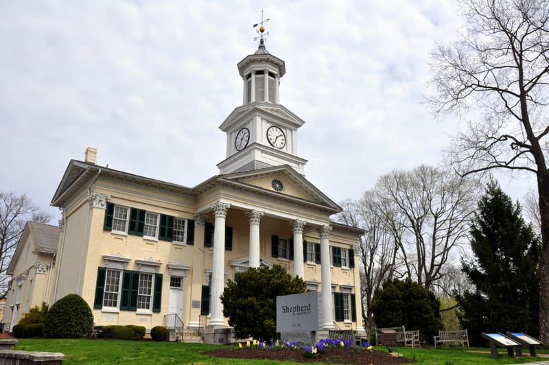 McMurran Hall at Shepherd University fronts East German Street in historic Shepherdstown, West Virginia.