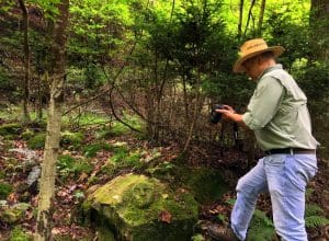 David Sibray investigated the stone face in the New River Gorge near Fayetteville, West Virginia.
