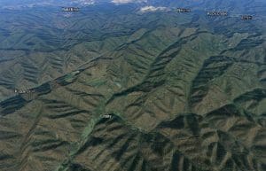 This Google Earth image shows Crany, West Virginia, and Guyandotte Mountain in the near distance.