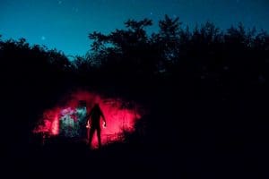Appearing as the Mothman itself, a visitor to Point Pleasant visits the TNT Area at night.