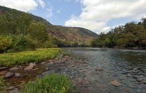 New River and Anderson Ridge looking downstream from the mouth of Lick Creek.