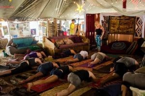 Candace Evans leads a yoga course at Fayetteville, West Virginia.