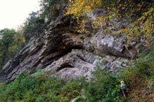 Folds appear in the warped strata at the Devil's Backbone near Marlinton, West Virginia.