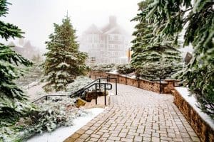 Snow alights on the spruce that cap the summit at Snowshoe Mountain, West Virginia.