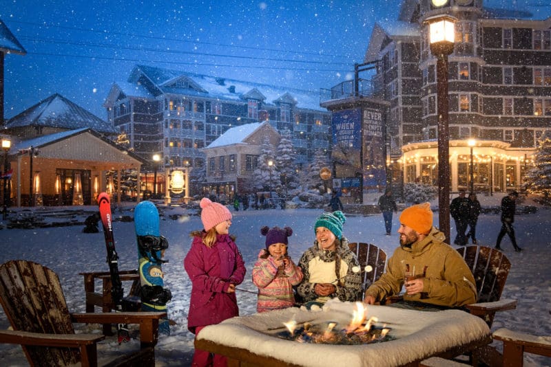 Families gather in the village atop Snowshoe Mountain in eastern West Virginia.