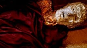 A close-up of the larger of the two Philippi Mummies reveals their remarkable condition.