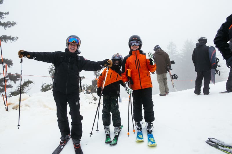 Skiers celebrate the beginning of ski season 2019-2020 at Snowshoe Mountain.
