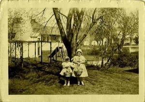 Alice and Heather McClure stand in front of the cone in Marlinton in 1954. 