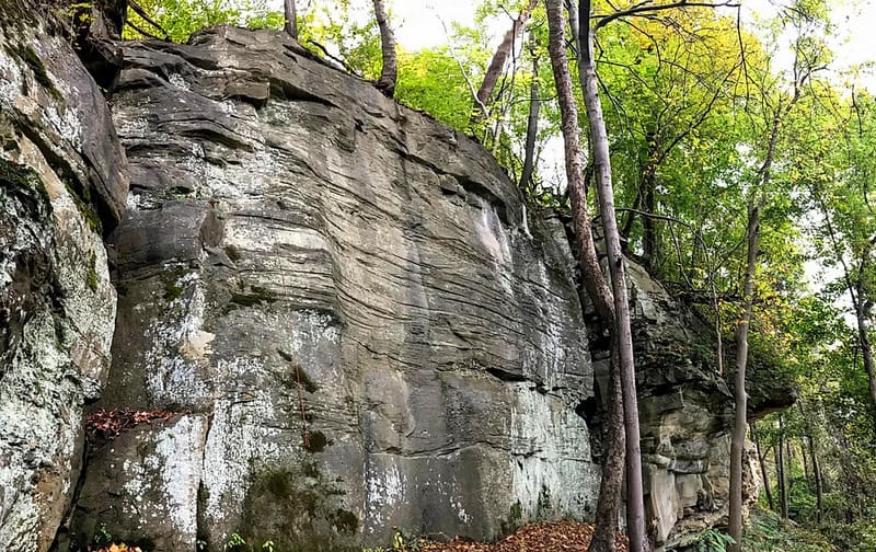 The Kiedaisch Wall climbing area overlooks the Ohio River near New Martinsville, West Virginia.