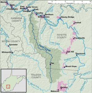 Map showing Paint Creek and its watershed. 