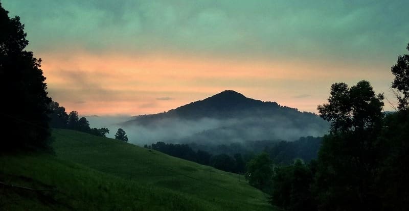 A fog settles in the vale of Granny Creek, as seen from Old Woman Run in Braxton County near Sutton, West Virginia.