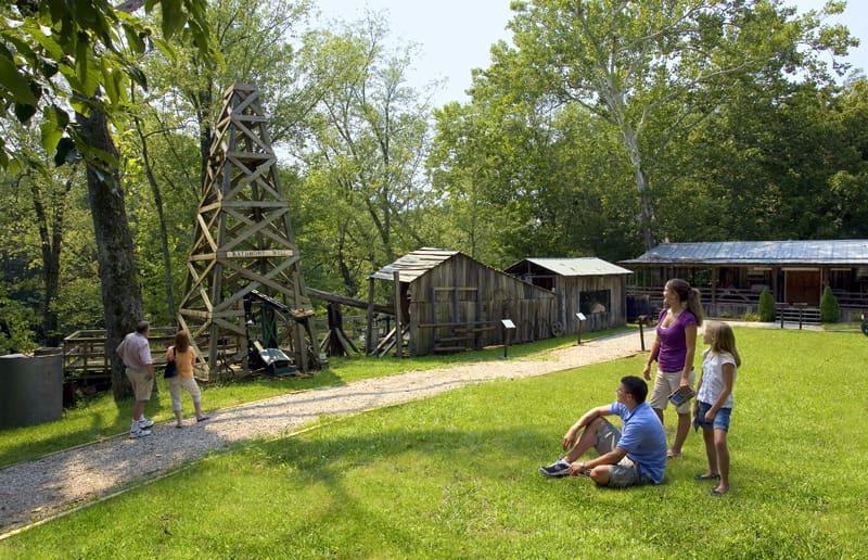 Burning Springs, West Virginia Visitors gather at Burning Springs Park.